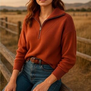 Marissa Webb Collective Half Zip Mockneck Sweater In Warm Rust
